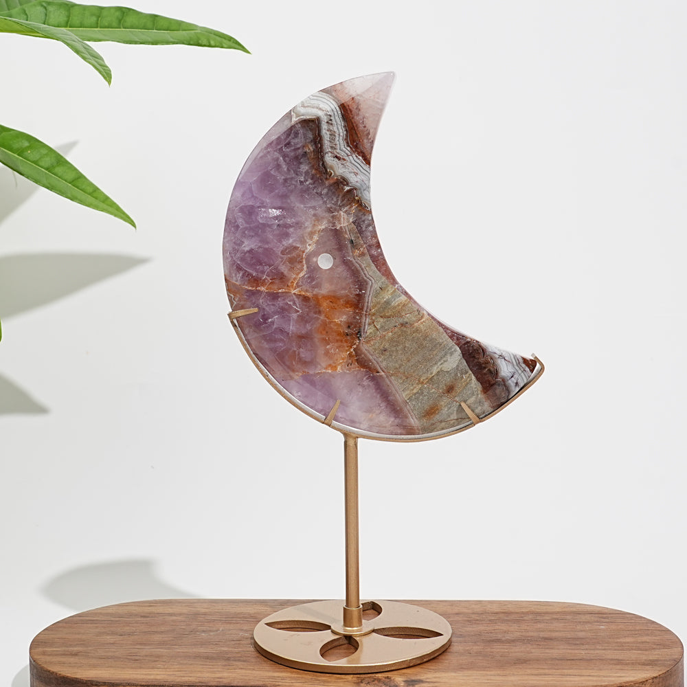 Unique,A Slightly Imperfect Natural Crystal Amethyst Agate Moon