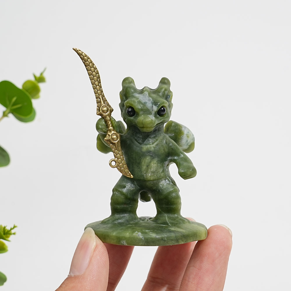 Unique,Natural Crystal Serpentine Warrior Dragon