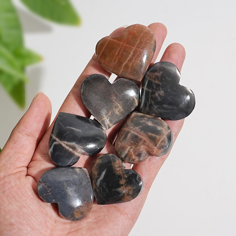 Natural Crystal Black Moonstone With Sunstone Heart