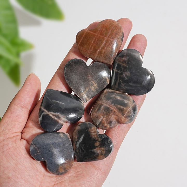 Natural Crystal Black Moonstone With Sunstone Heart