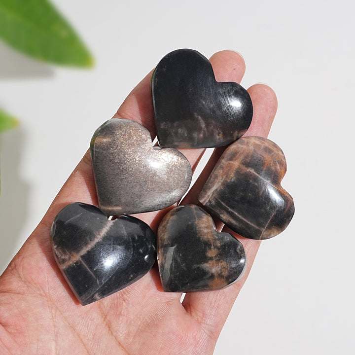 Natural Crystal Black Moonstone With Sunstone Heart