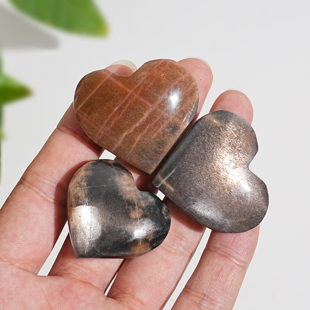 Natural Crystal Black Moonstone With Sunstone Heart