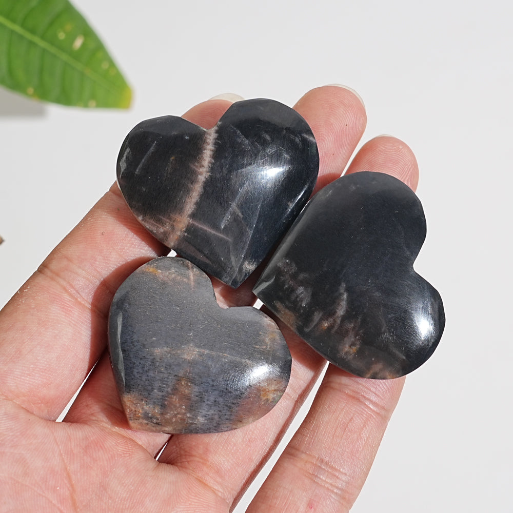 Natural Crystal Black Moonstone With Sunstone Heart