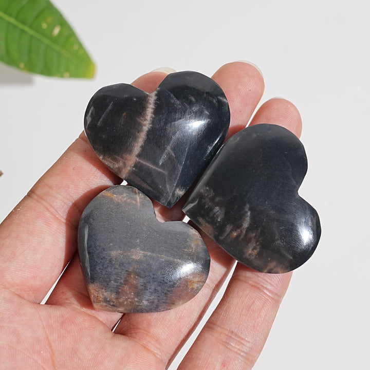 Natural Crystal Black Moonstone With Sunstone Heart