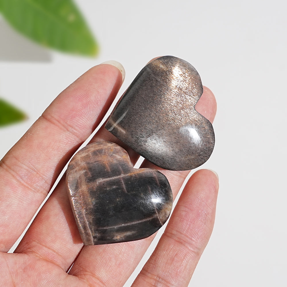 Natural Crystal Black Moonstone With Sunstone Heart