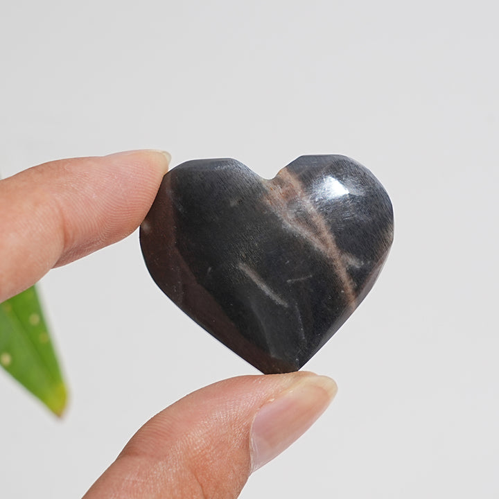 Natural Crystal Black Moonstone With Sunstone Heart