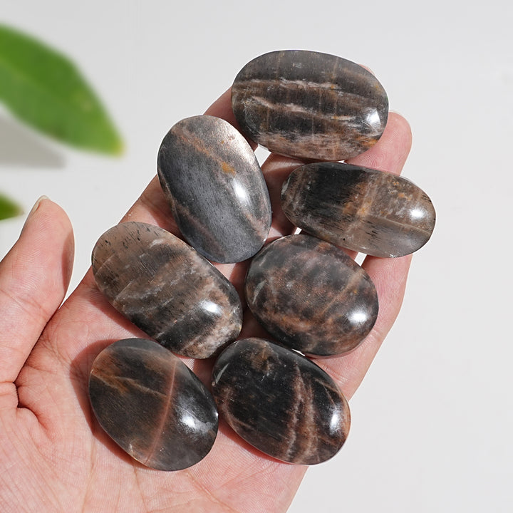 Natural Crystal Black Moonstone With Sunstone Palm Stone