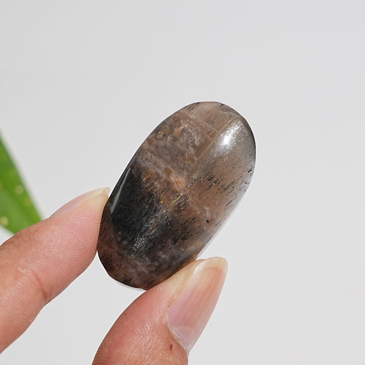 Natural Crystal Black Moonstone With Sunstone Palm Stone