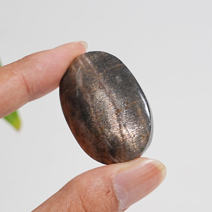 Natural Crystal Black Moonstone With Sunstone Palm Stone