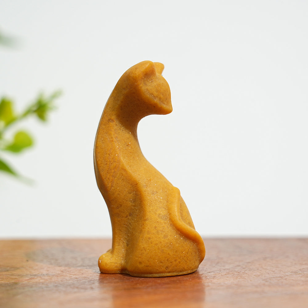Natural Crystal Carving Looking Back Cat