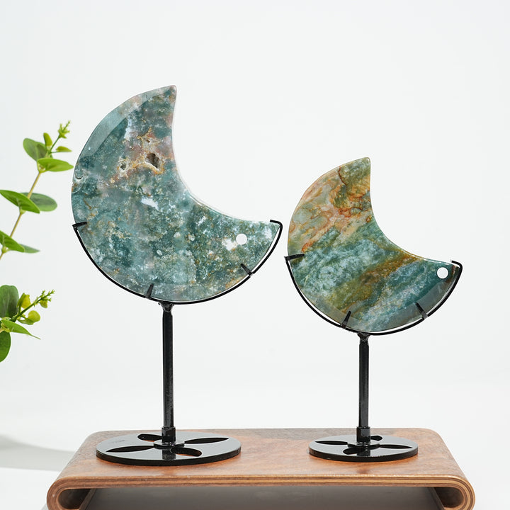 Unique,A Slightly Imperfect Natural Ocean Jasper Moon Carving