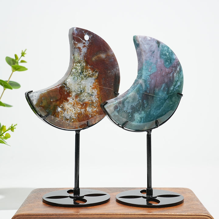 Unique,A Slightly Imperfect Natural Ocean Jasper Moon Carving