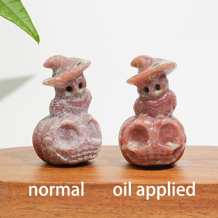 Natural Crystal Cute Pumpkin Owl Carving