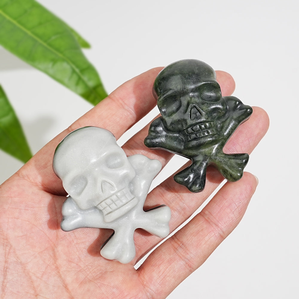 Natural Crystal Skull With Crossbone Carving