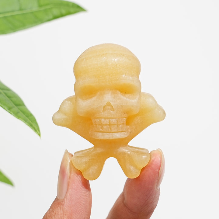 Natural Crystal Skull With Crossbone Carving