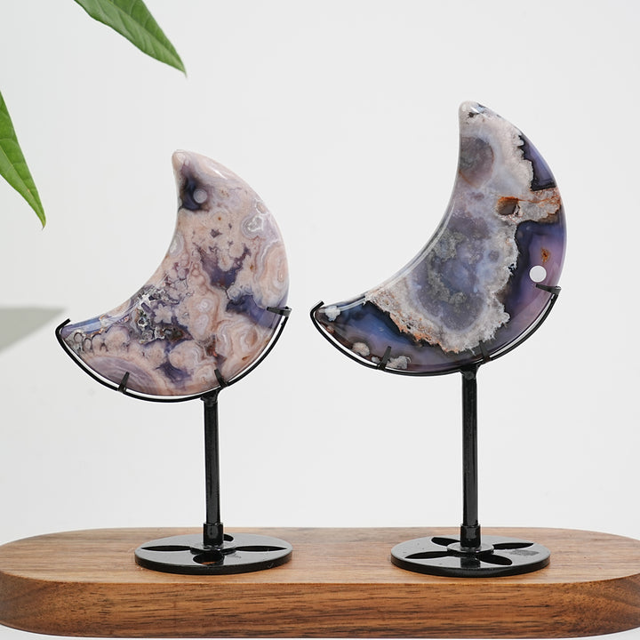 Unique,A Slightly Imperfect Natural Crystal Blue Flower Agate Moon