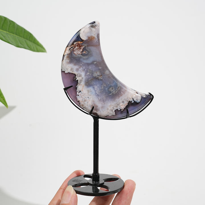 Unique,A Slightly Imperfect Natural Crystal Blue Flower Agate Moon