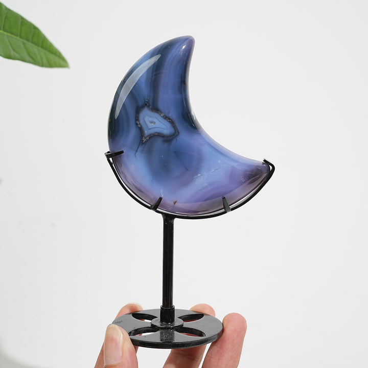 Unique,A Slightly Imperfect Natural Crystal Blue Flower Agate Moon