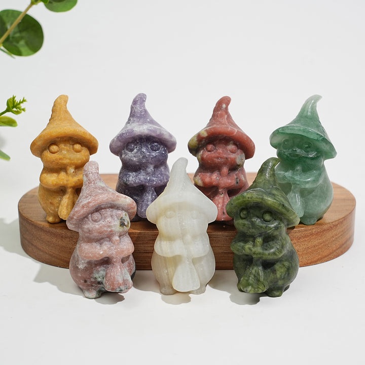 Natural Crystal Carving Witch Cat With Broom