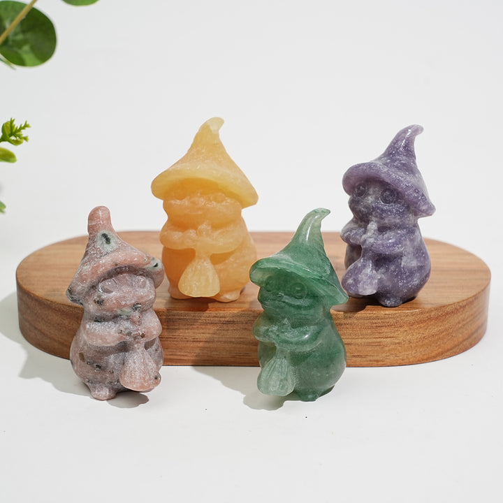 Natural Crystal Carving Witch Cat With Broom