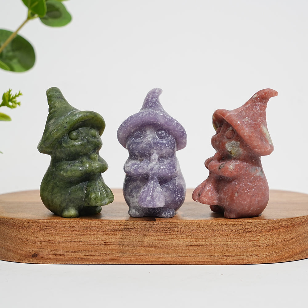 Natural Crystal Carving Witch Cat With Broom