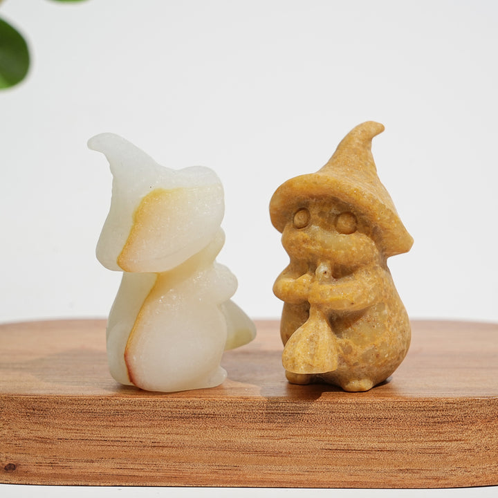 Natural Crystal Carving Witch Cat With Broom