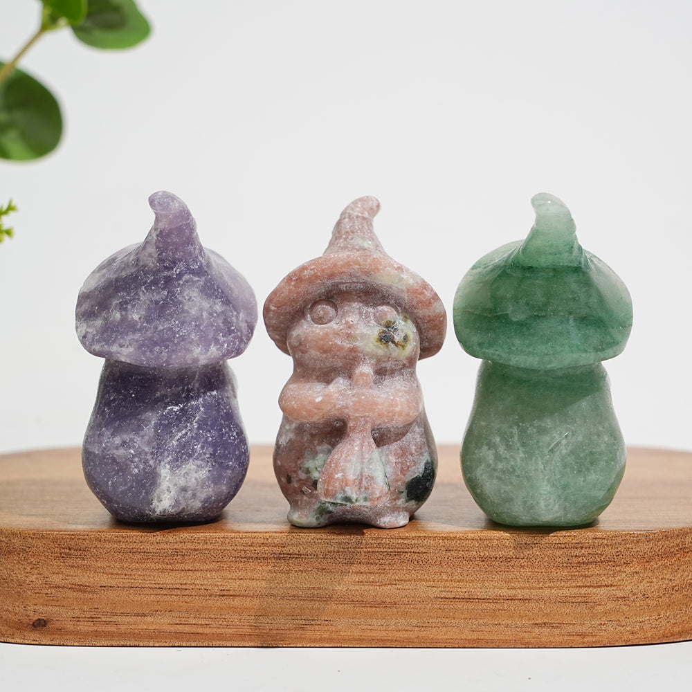 Natural Crystal Carving Witch Cat With Broom