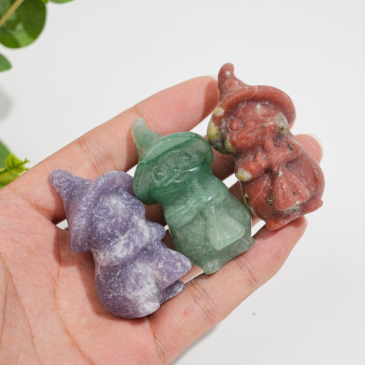 Natural Crystal Carving Witch Cat With Broom