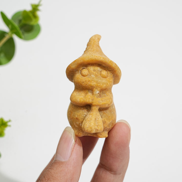 Natural Crystal Carving Witch Cat With Broom