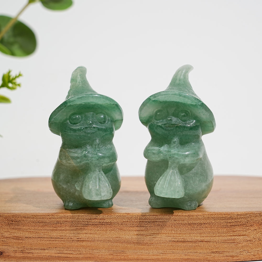Natural Crystal Carving Witch Cat With Broom