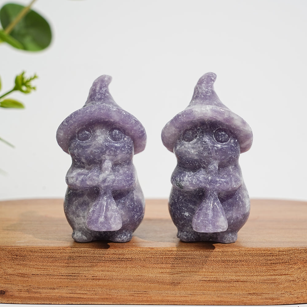 Natural Crystal Carving Witch Cat With Broom