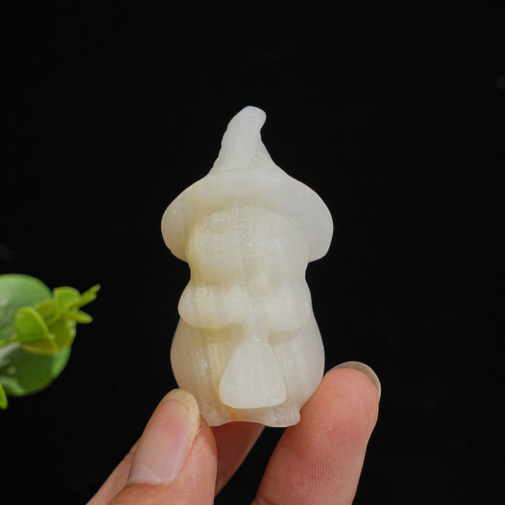 Natural Crystal Carving Witch Cat With Broom