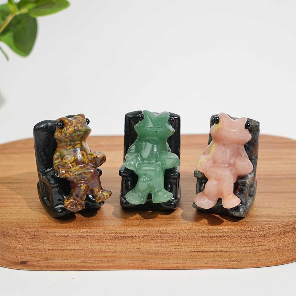 A Slightly Imperfect Natural Crystal Relaxing Frog On Lounge Chair Carving