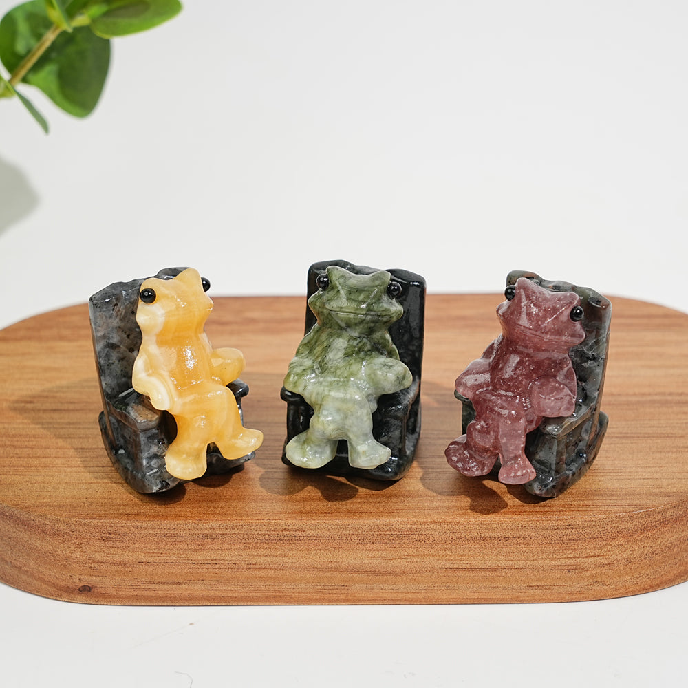 A Slightly Imperfect Natural Crystal Relaxing Frog On Lounge Chair Carving