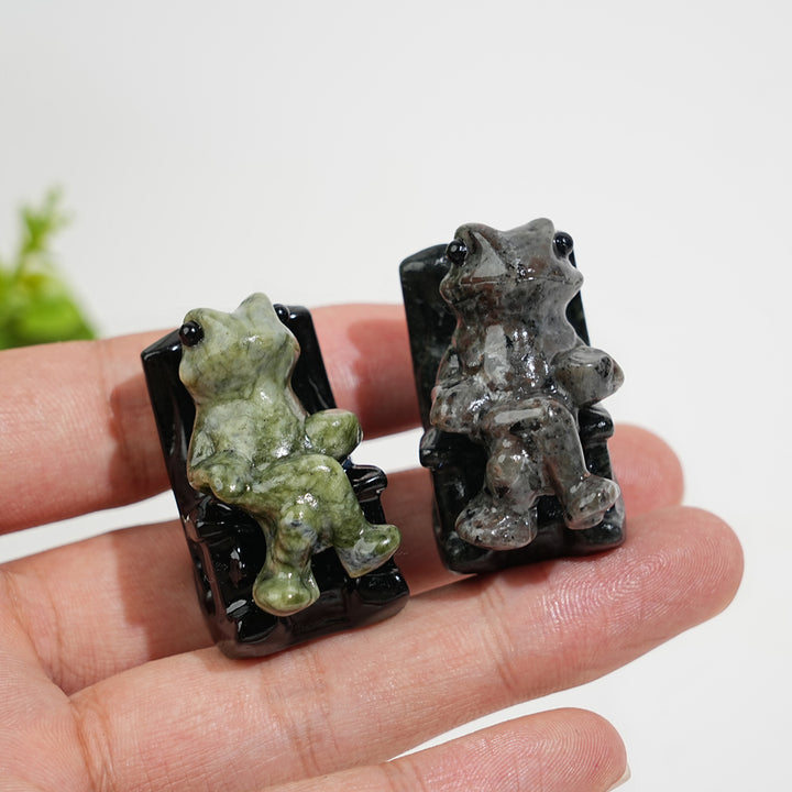 A Slightly Imperfect Natural Crystal Relaxing Frog On Lounge Chair Carving