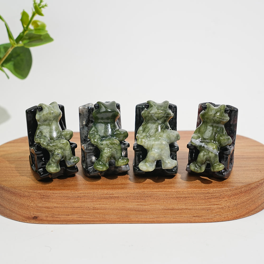 A Slightly Imperfect Natural Crystal Relaxing Frog On Lounge Chair Carving