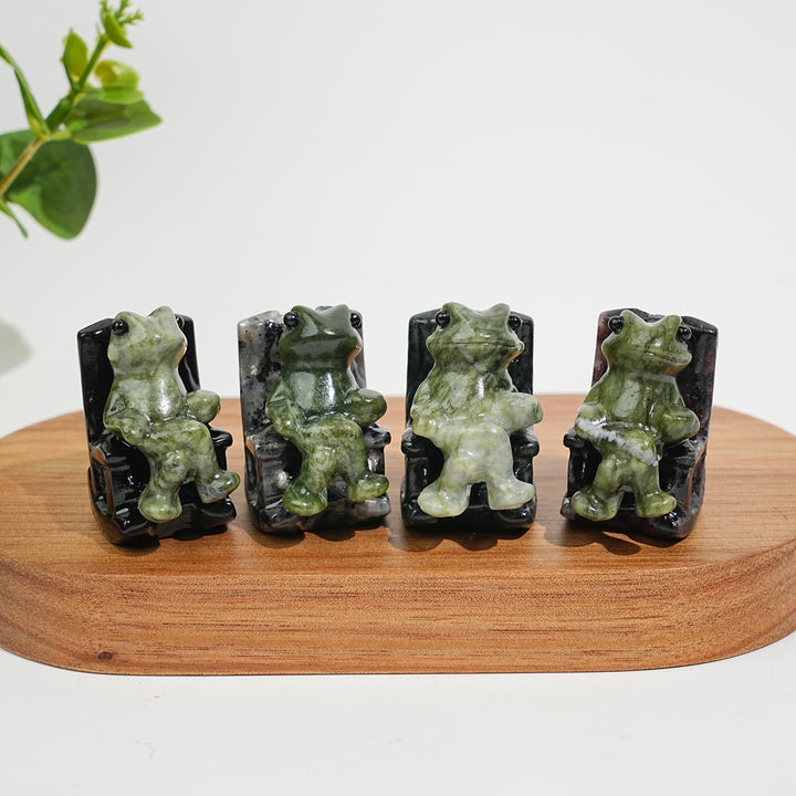 A Slightly Imperfect Natural Crystal Relaxing Frog On Lounge Chair Carving