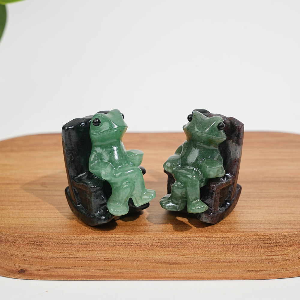 A Slightly Imperfect Natural Crystal Relaxing Frog On Lounge Chair Carving