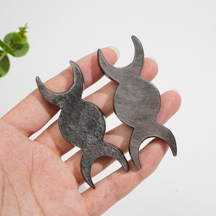 Natural Crystal Carving Silver Obsidian Triple Moon