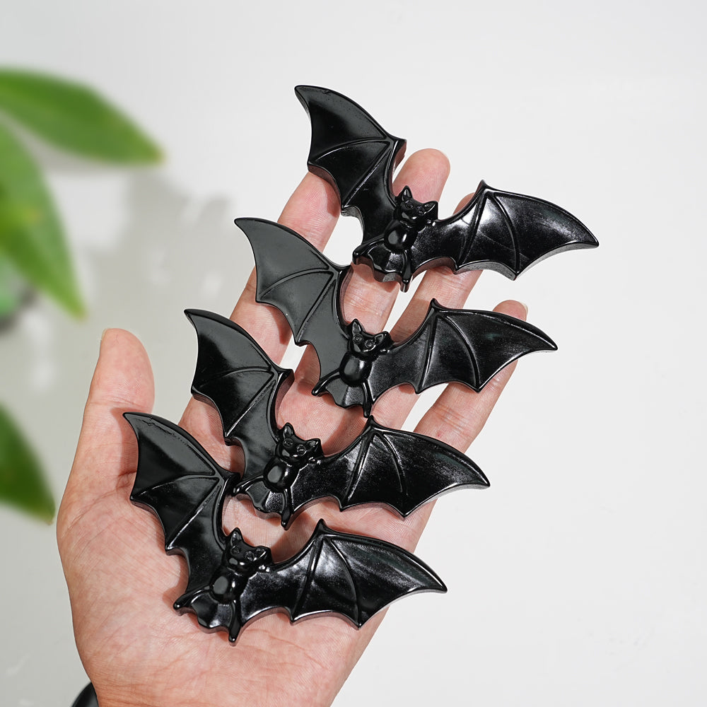 Natural Crystal Carving Black Obsidian Spread Wing Bat