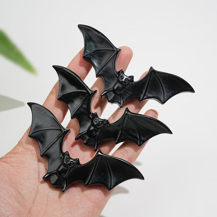 Natural Crystal Carving Black Obsidian Spread Wing Bat
