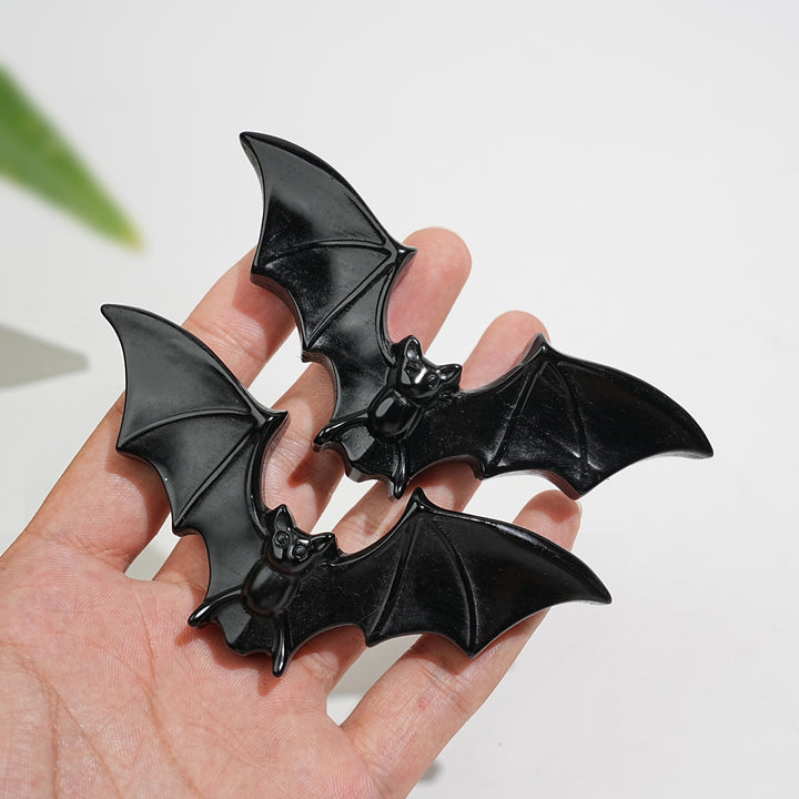 Natural Crystal Carving Black Obsidian Spread Wing Bat