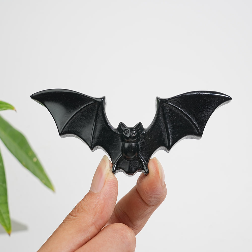 Natural Crystal Carving Black Obsidian Spread Wing Bat