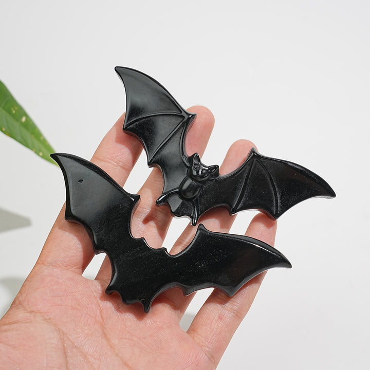 Natural Crystal Carving Black Obsidian Spread Wing Bat