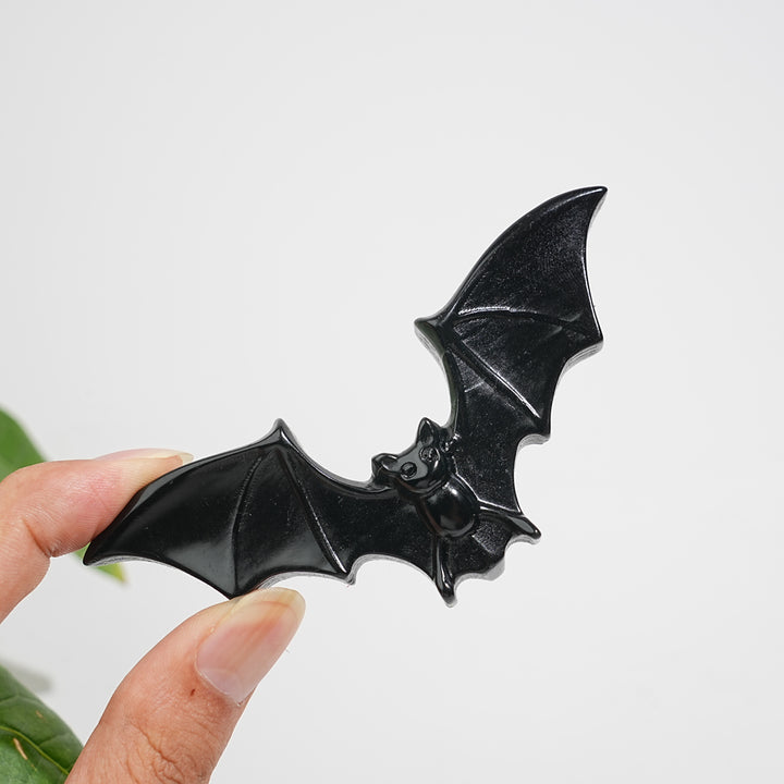 Natural Crystal Carving Black Obsidian Spread Wing Bat