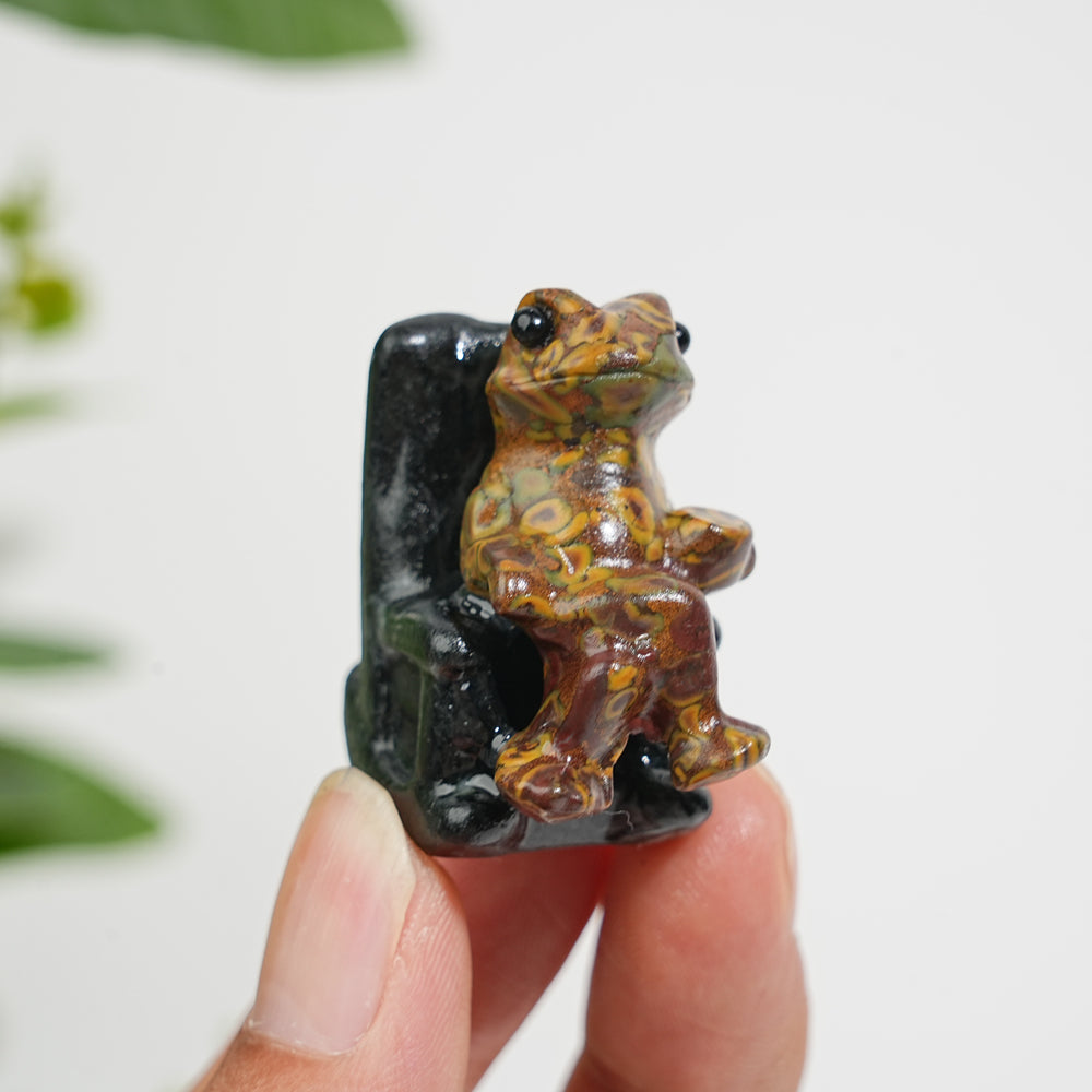 A Slightly Imperfect Natural Crystal Relaxing Frog On Lounge Chair Carving