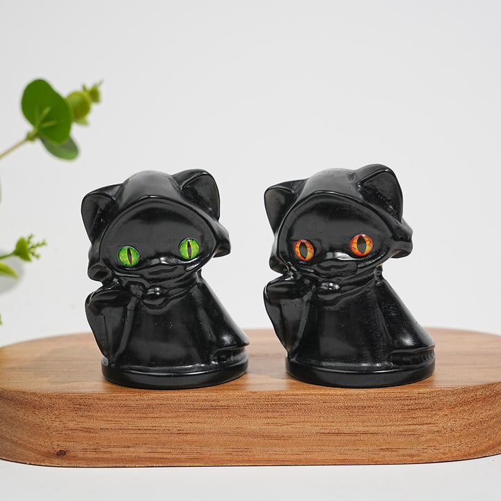 Natural Crystal Cute Carving Hooded Wizard Cat
