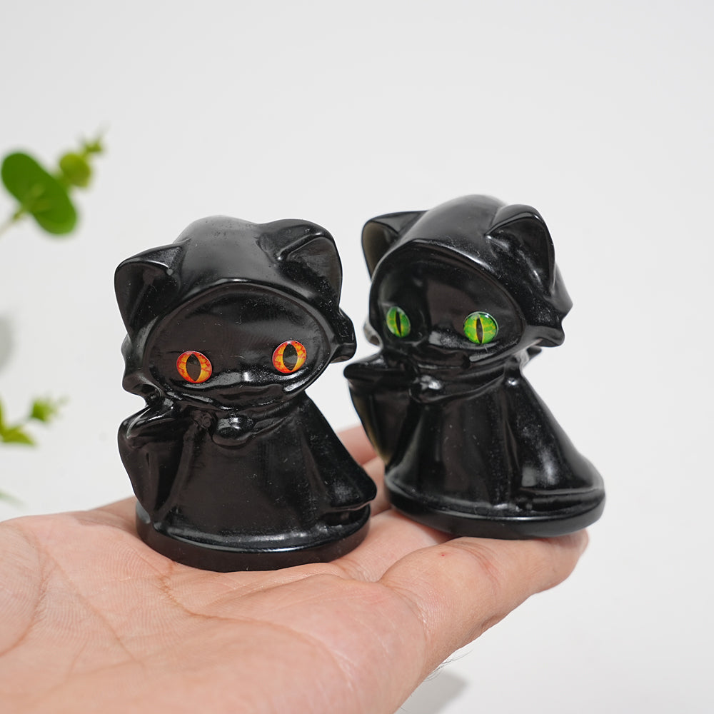 Natural Crystal Cute Carving Hooded Wizard Cat