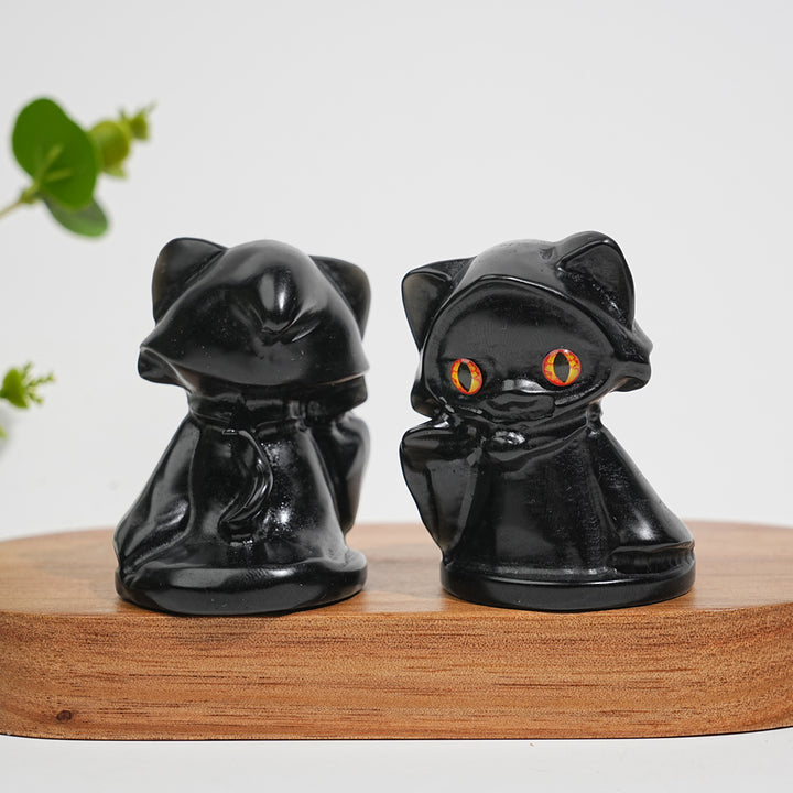 Natural Crystal Cute Carving Hooded Wizard Cat