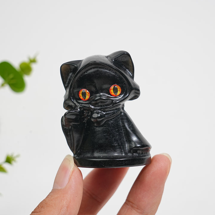 Natural Crystal Cute Carving Hooded Wizard Cat
